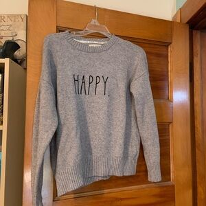 Rae Dunn Gray 'Happy' Crew Neck Sweater